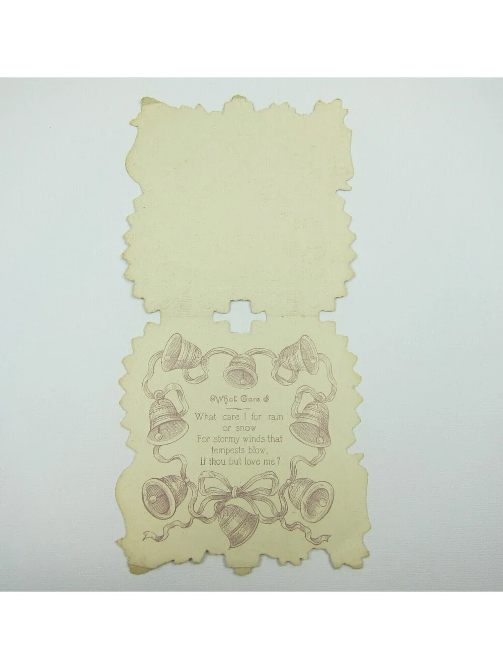 Vintage Valentine Card Gold Die cut Bifold Pink & Yellow Roses Red Hearts Bells